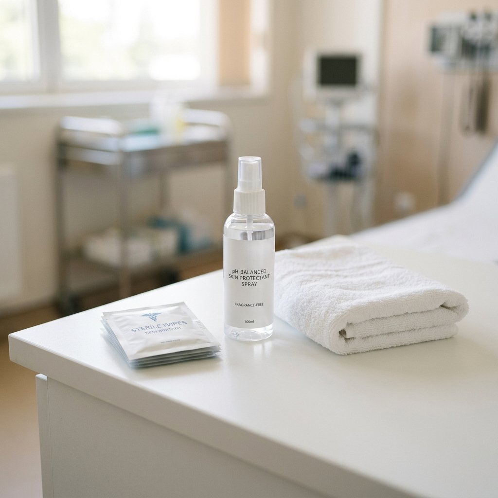 Clinical wipes and hygiene supplies on a clean table